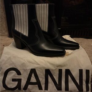 Ganni Black and White Heeled Boots